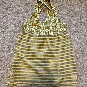 Free people green sweater tank mini dress criss cross medium